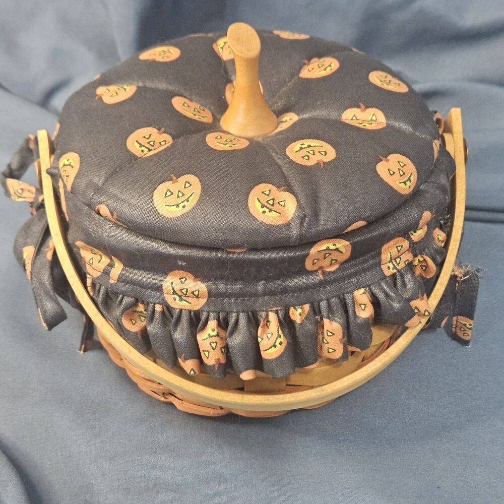 Vtg 1997 Halloween Fall Pumpkin Longaberger Basket W Lid And Protector, Liner